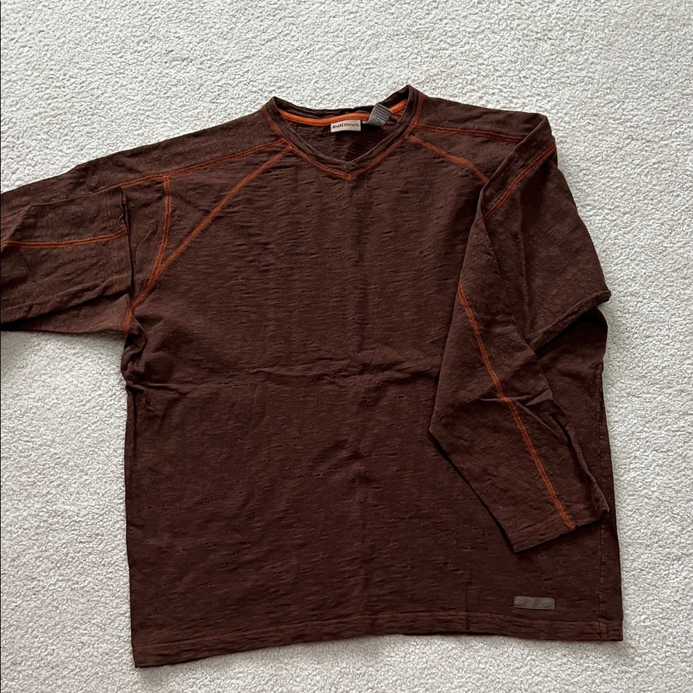 Ruff Hewn Men's Chocolate Long Sleeve Shirt with Tangerine Highlights